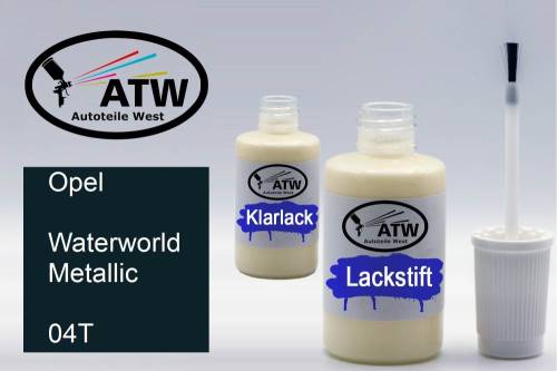 Opel, Waterworld Metallic, 04T: 20ml Lackstift + 20ml Klarlack - Set, von ATW Autoteile West.